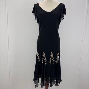 Vintage Y2K Black Embroidered Flower Dress Fairy Whimsigoth Coquette size 12